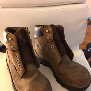 Men’s steel toe boots, brown, used, size 9